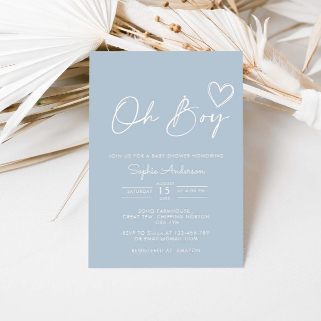 Oh Boy Minimalist Modern Baby Shower Inbjudningar (Skapare uppladdad)