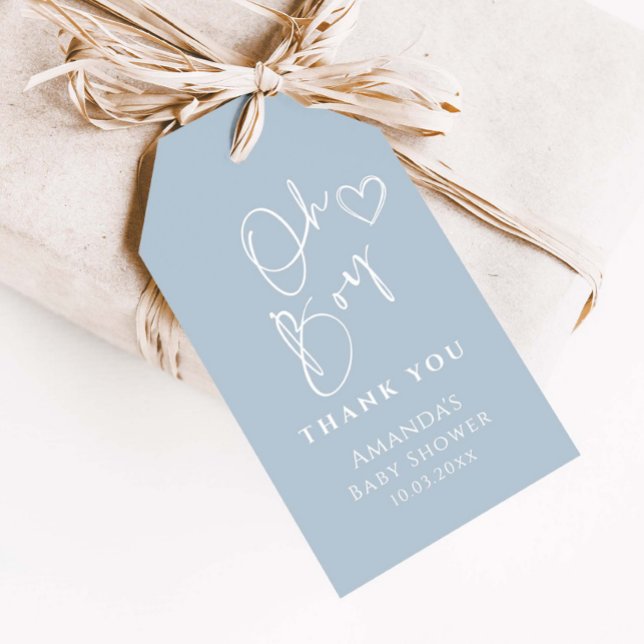 Oh Boy Minimalist Modern Baby Shower Tack Presentetikett (Skapare uppladdad)