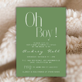 Oh Boy Minimalist Sage Grönt Modern Baby Shower Inbjudningar