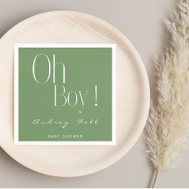 Oh Boy Minimalist Sage Grönt Modern Baby Shower Pappersservett