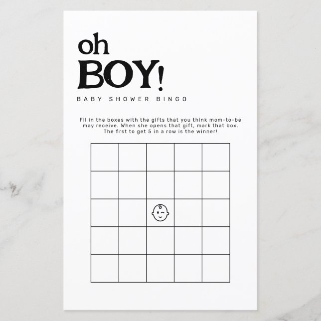 Oh Boy Minimalistic Bingo Baby Shower Game (Framsida)