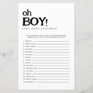 Oh Boy Minimalistic Ord Scramble Baby Shower Game