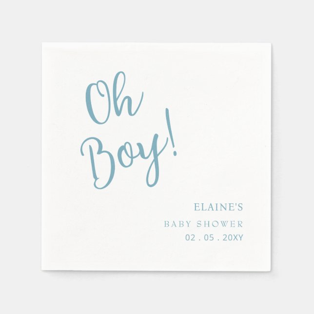 Oh Boy Modern Cute Blue Boy Shower Pappersservett (Framsidan)