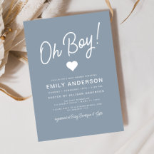 Oh Boy Modern Minimalist Dusty Blue Baby Shower