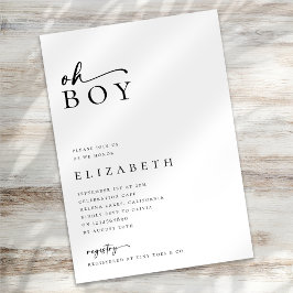 Oh Boy Modern Minimalist Script Baby Shower Inbjudningar