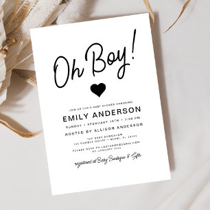 Oh Boy Modern Minimalist Simple Baby Shower Inbjudningar