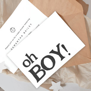 Oh Boy Modern Minimalistic Baby Shower Inbjudan