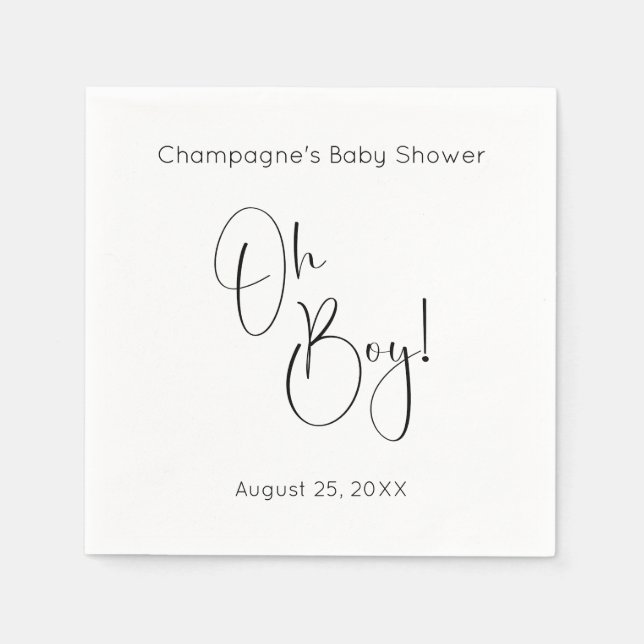 Oh Boy Modern Script Baby Shower Pappersservett (Framsidan)