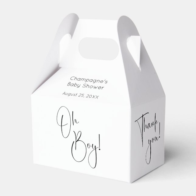 Oh Boy Modern Script Baby Shower Tack Presentaskar (Framsidan Sidan)