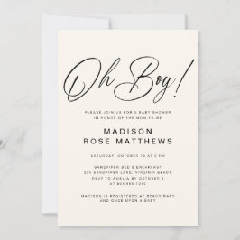 Oh Boy Modern Script Dusty Blue Baby Shower  Invit Inbjudningar