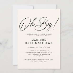 Oh Boy Modern Script Dusty Blue Bebis Shower Invit Inbjudningar