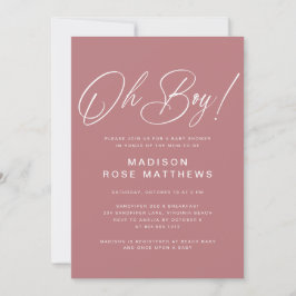 Oh Boy Modern Script Dusty Rose Baby Shower  Inbjudningar