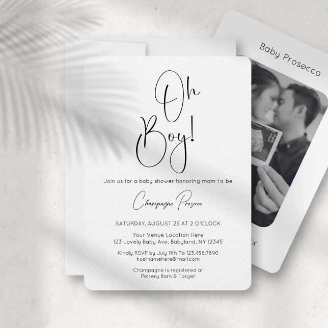 Oh Boy Modern Script Photo Baby Shower-inbjudan Inbjudningar (Skapare uppladdad)