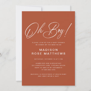 Oh Boy Modern Script Rost Baby Shower Inbjudningar