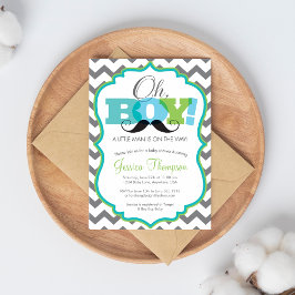 Oh Boy Mustache Baby Shower Inbjudan