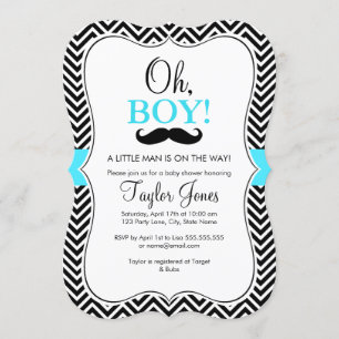 Oh Boy Mustache Baby Shower Inbjudan / Blue