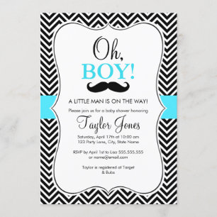 Oh Boy Mustache Baby Shower-inbjudan / Blue Inbjudningar