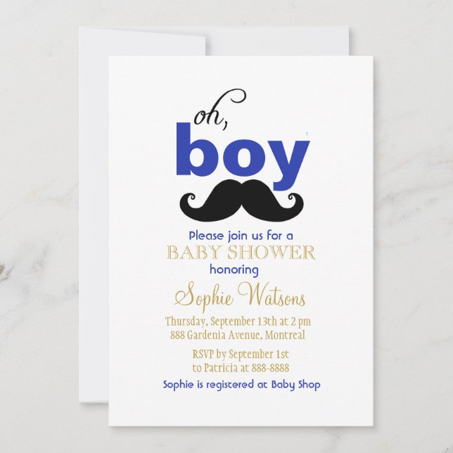 Oh Boy Mustache Baby Shower-inbjudan Inbjudningar (Framsida)
