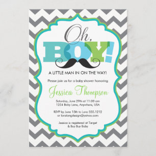 Oh Boy Mustache Baby Shower-inbjudan Inbjudningar