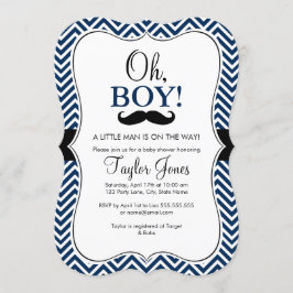 Oh Boy Mustache Baby Shower Inbjudan / Navy