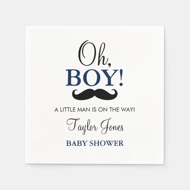 Oh Boy Mustache Baby Shower Napkins Pappersservett (Framsidan)