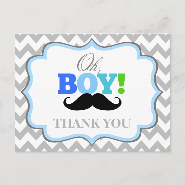 Oh Boy Mustache Baby Shower Tack Postcard Vykort (Framsida)