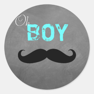 Oh Boy Mustache Sticker Runt Klistermärke