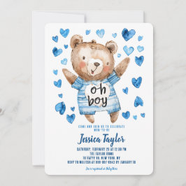 Oh Boy Nalle Blue Hearts Boy Shower Inbjudningar