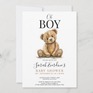 Oh Boy Nalle Watercolor Baby Shower Inbjudningar
