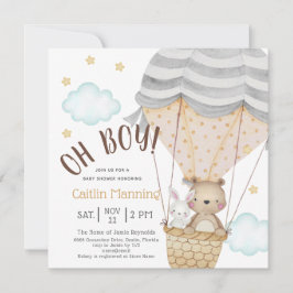 Oh Boy Nalle Woodland Neutralt Baby Shower Inbjudningar