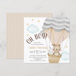 Oh Boy Nalle Woodland Neutralt Baby Shower Inbjudningar