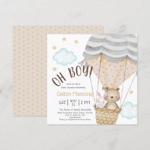 Oh Boy Nalle Woodland Neutralt Baby Shower Inbjudningar