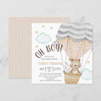 Oh Boy Nalle Woodland Neutralt Baby Shower Inbjudningar