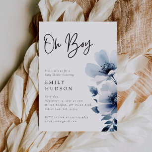 Oh Boy Navy Blue Blommigt Baby Shower Inbjudningar