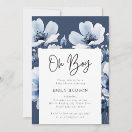 Oh Boy Navy Blue Blommigt Baby Shower Inbjudningar