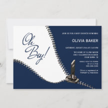 Oh Boy Navy Blue med Silver Zipper Baby Shower