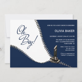 Oh Boy Navy Blue med Silver Zipper Baby Shower Inbjudningar