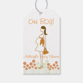 OH BOY! Orange Silhouette Baby Shower Presentetikett