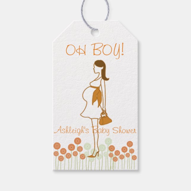 OH BOY! Orange Silhouette Baby Shower Presentetikett (Framsidan)