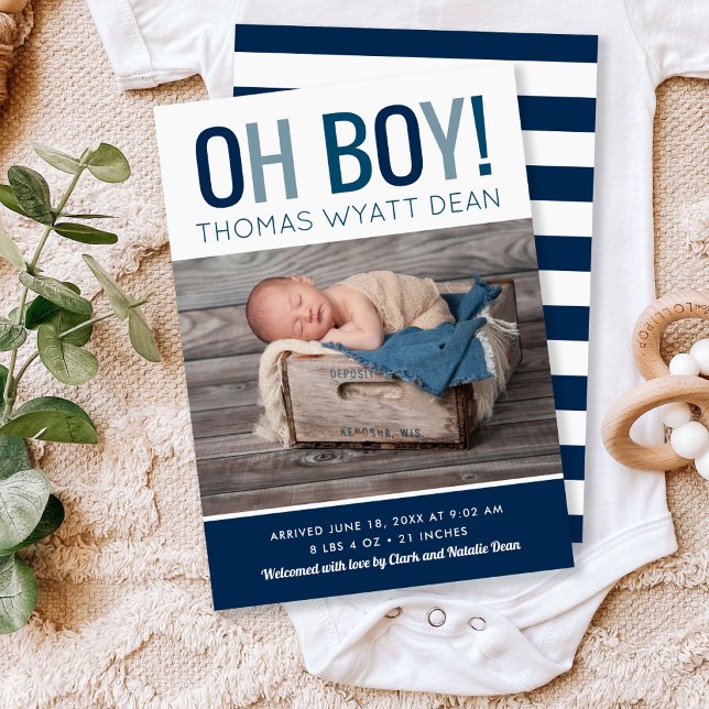 Oh Boy Photo Birth Announcement Meddelande (Skapare uppladdad)