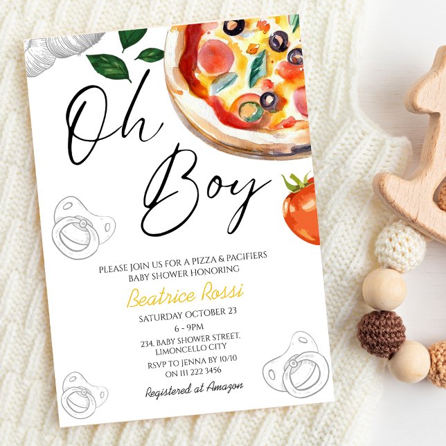 Oh Boy Pizza Nappar Italienska babyskor Inbjudningar (Oh Boy Pizza Pacifiers Italian Baby Shower Invitation)
