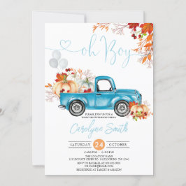 Oh Boy Pumpkin Blue Lastbil Fall Baby Shower Inbjudningar
