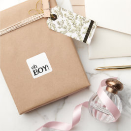 Oh Boy Roligt Minimalistic Baby Shower Fyrkantigt Klistermärke