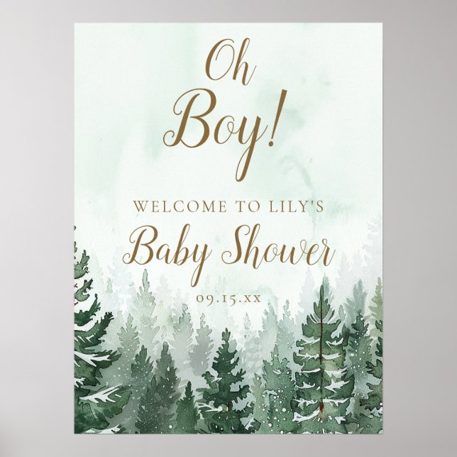 Oh Boy Rustic Gräs Forest Baby Shower Välkomstteck Poster (Framsidan)