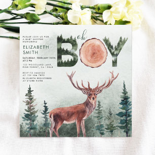Oh Boy Rustic Hjort Boy Shower Inbjudningar