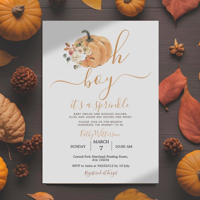 Oh Boy Rustic Pumpkin White Blommigt Baby Shower Inbjudningar (Skapare uppladdad)