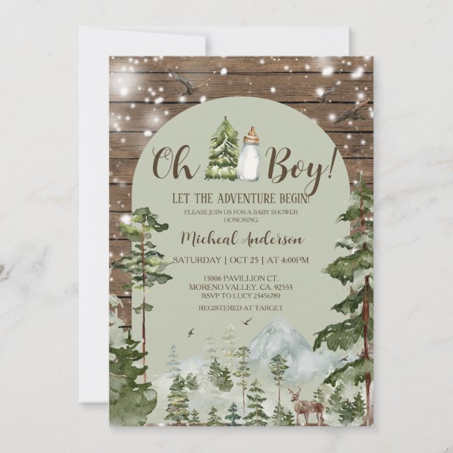 Oh Boy Rustic Wood Äventyr jul Baby Shower Inbjudningar (Framsida)