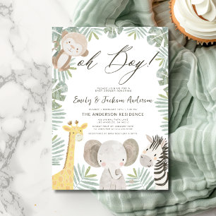 Oh Boy Safari Animal Boy's Baby Shower Inbjudningar