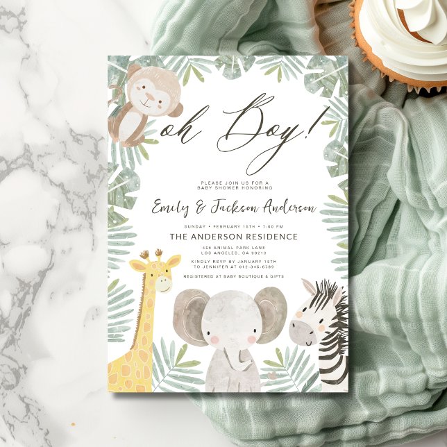 Oh Boy Safari Animal Boy's Baby Shower Inbjudningar (Skapare uppladdad)