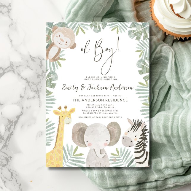 Oh Boy Safari Animal Boy's Par Baby Shower Inbjudningar (Skapare uppladdad)